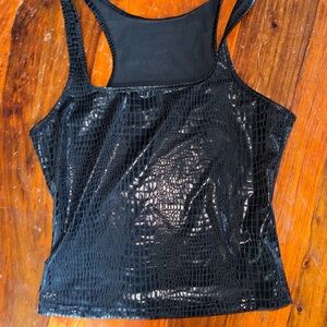 Black Crocodile-Texture Tank Top - Women